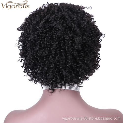 Vigorous Top Quality 100% Human Hair Wig Black Middle Part Short Wigs Kinky Curly Wigs for Black Women Wholesale Price